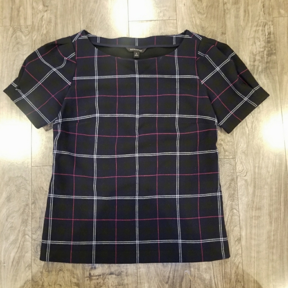 Plaid Navy Blue Banana Republic Top